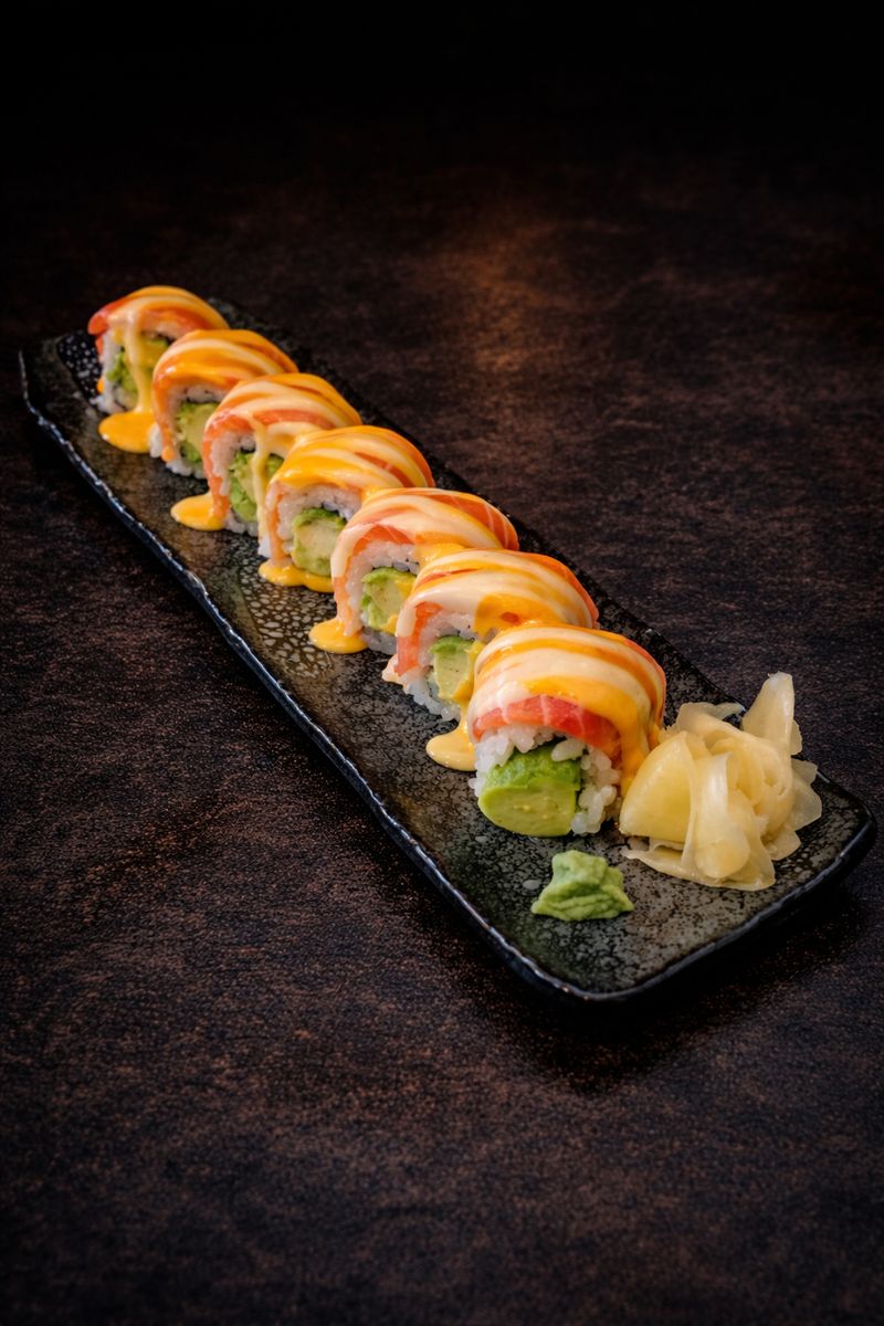 A sushi roll with pickled ginger